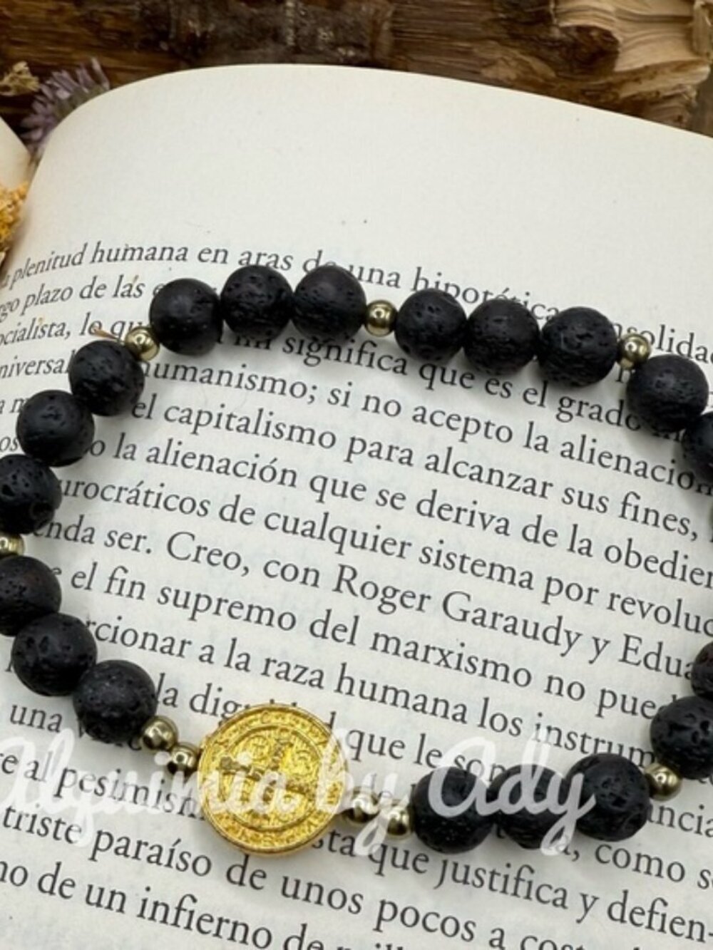 GOLD lava rock hand crafted beaded bracelet